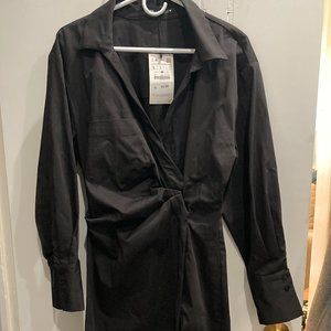 Zara Black Wrap Collared Dress Size L